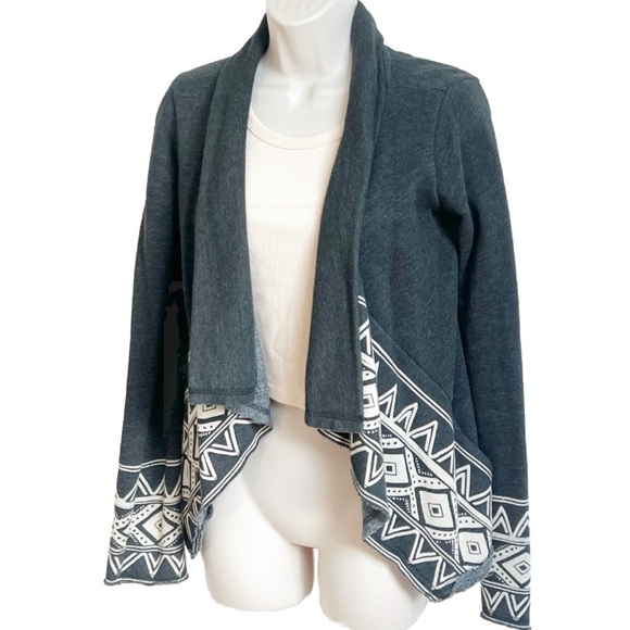 Billabong Long Sleeve Open Front Cardigan Sweater Gray White Southwestern Small - Picture 3 of 6